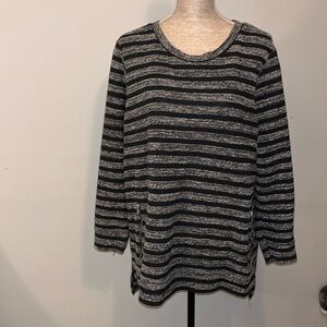 Per Se Black and Gray Striped Tunic Sweatshirt, 2X